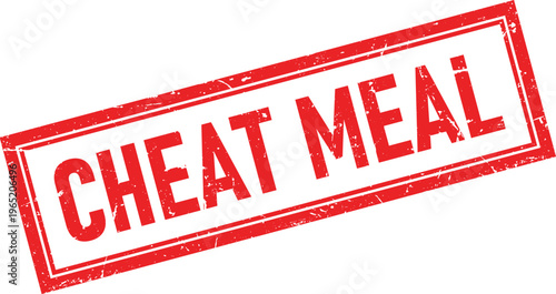 Red Rectangular Rubber Stamp Impression with Cheat Meal Text and Distressed Texture