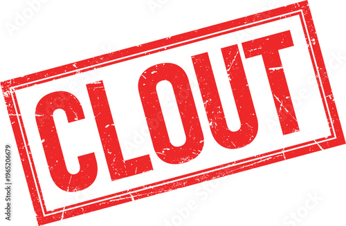 Clout Text in a Red Distressed Rectangular Rubber Stamp Impression