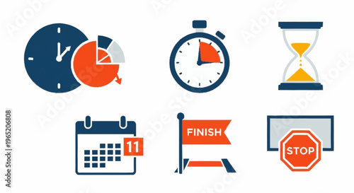Collection of time management icons and symbols.