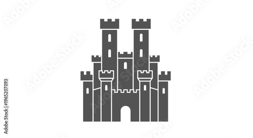 Gray Castle Icon Illustration.