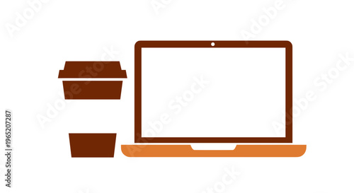 Laptop and coffee containers.