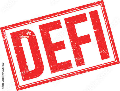 Distressed Red Rubber Stamp Impression with DEFI Text and Rectangular Frame