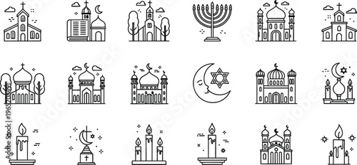 Collection of jewish symbols and architecture illustrations
