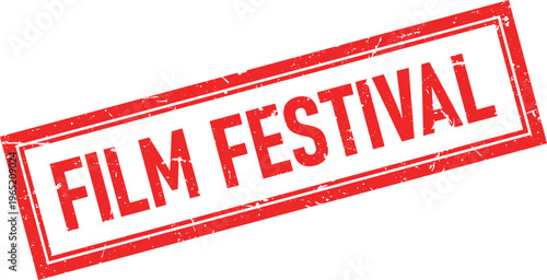 Red Distressed Rubber Stamp with Film Festival Text on White Background