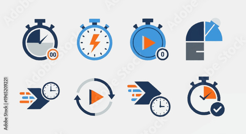 Collection of modern stopwatch and clock icons.
