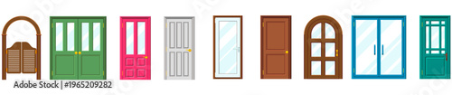 Door icons set. Open, close a...