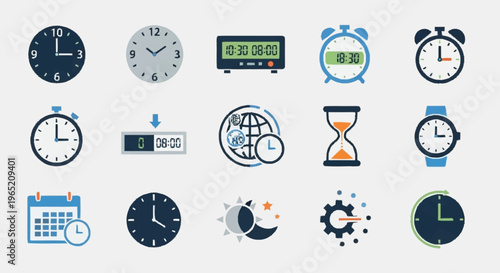 Collection of various clock and time icons.