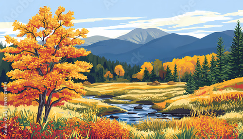 Autumn Mountain Landscape Painting