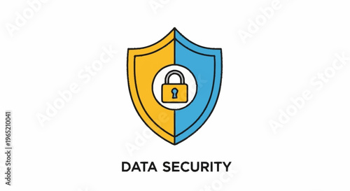 Data security shield with lock icon.
