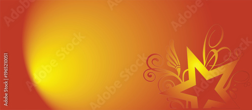 Vibrant red and orange gradient banner background with a bright central glow and an intricate decorative star design with flourishes on the right.