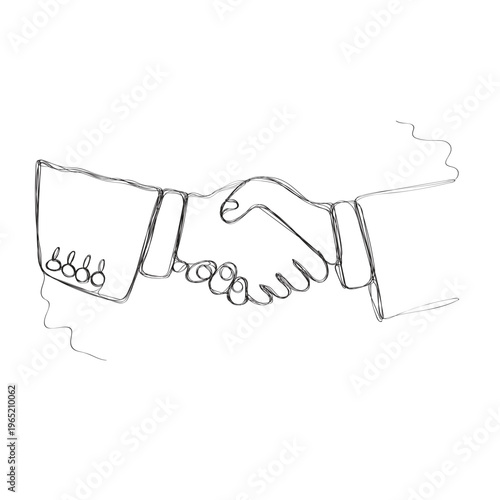 Handshake in one line illustration vector isolated on white background