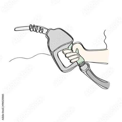 Continuous line of hand holding gas nozzle illustration vector isolated on white background