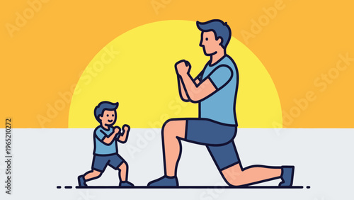 Father and Son Exercising Together Lunge.
