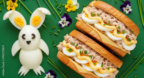 Wallpaper Mural Creative Easter egg bunny and delicious tuna sandwiches decorated with fresh chives and edible flowers Torontodigital.ca
