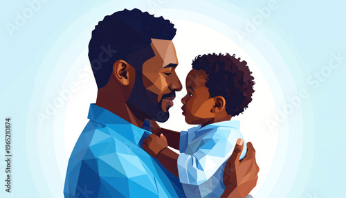 Father Holding Baby Close Up Illustration.