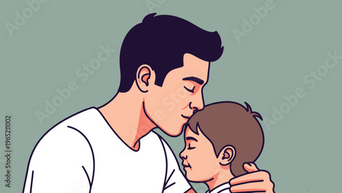 Man Kissing Young Boy Tenderly Illustration.