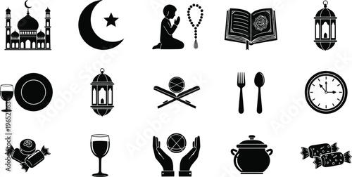 Ramadan kareem icons and symbols