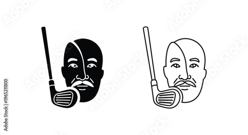 Split face masks smoking cigars black and white Vector