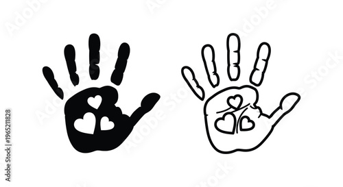 Handprint heart love symbol black white Vector