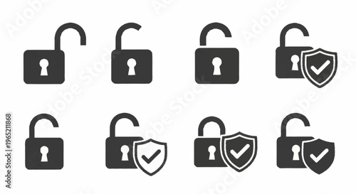 Collection of padlock and shield security icons.