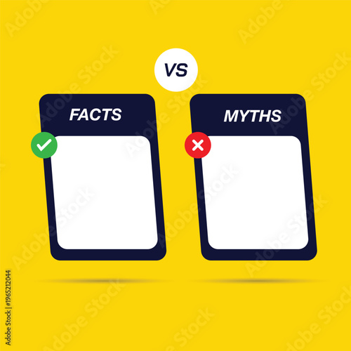 Myths vs facts reality comparison concept in modern style. Myths vs facts cross check icon with trend style.