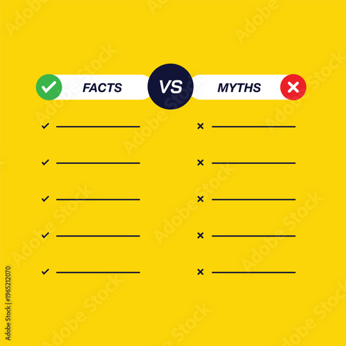 Myths vs facts reality comparison concept in modern style. Myths vs facts cross check icon with trend style.