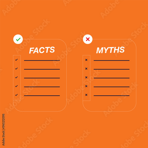 Myths vs facts reality comparison concept in modern style. Myths vs facts cross check icon with trend style.