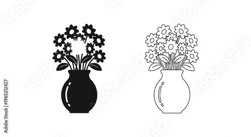 Black and white flower vase illustrations Vector