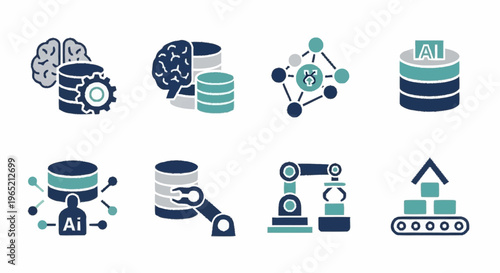 Collection of artificial intelligence technology icons.