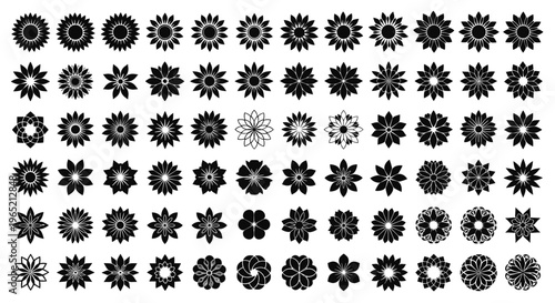 Floral rosette silhouette vector set decorative mandala flower shapes collection