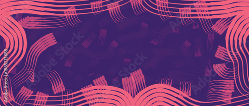 Pink and purple abstract wavy lines border on dark purple background