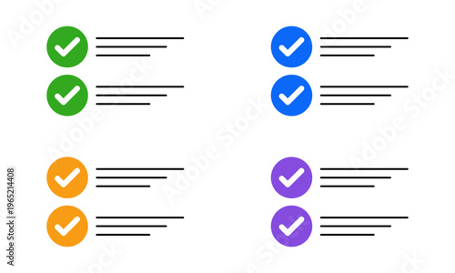 Colorful checklist illustration with check marks and text lines modern task list concept approval validation progress tracking user interface design clean layout productivity workflow management