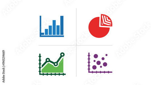 Four common types of data visualization charts in graphical design.