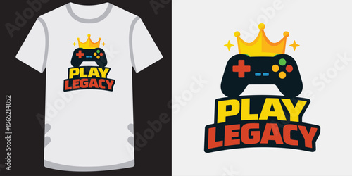 Play legacy gaming logo with controller and crown for esports.