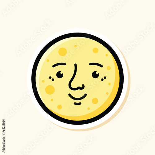 A cartoonish depiction of a celestial body with a face. The illustration features a yellow sphere adorned with black facial features on a pale background