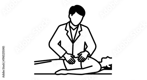 Chiropractor performing spinal adjustment on patient lying on examination table