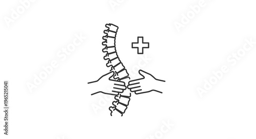Chiropractic care for spinal health: hands adjust spine with medical cross icon