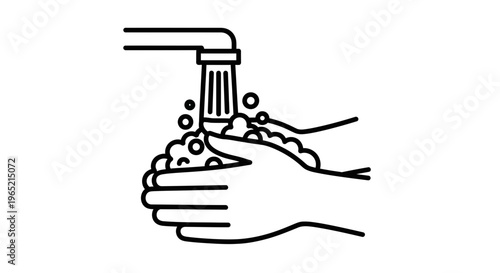 Clean Hands Washing Under Running Water From Faucet with Soap Bubbles