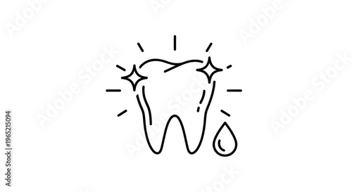 Clean Tooth Icon with Sparkles and Water Droplet - Dental Care Concept