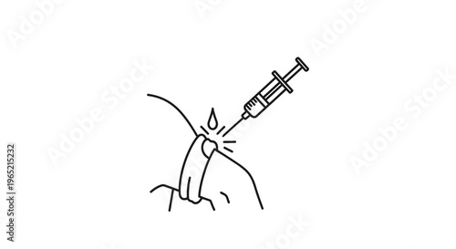 Close-up of a syringe injecting a vaccine into a person's arm, medical illustration