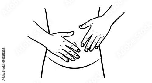 Close-up of hands gently massaging abdomen, illustrating digestive comfort and relief.