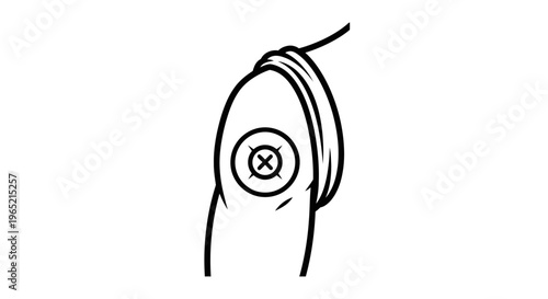 Close-up of a tattoo on a person's arm, circular design with an X