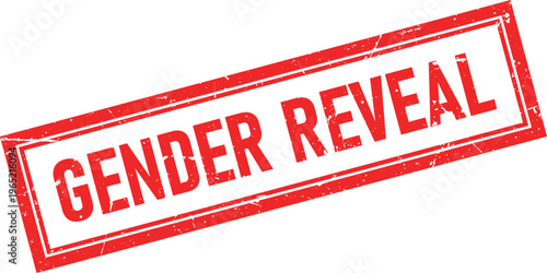Red Gender Reveal Distressed Ink Stamp Impression With Rectangle Border on White Background