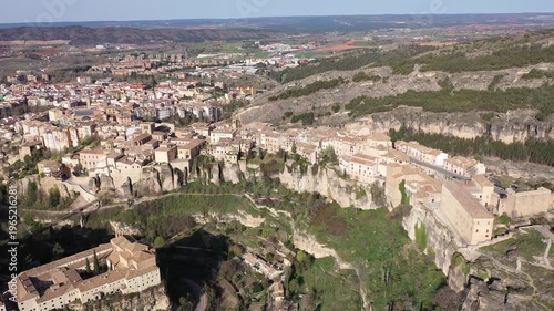 Drone view of the picturesque quarters of the city Cuenca. Castilla-La Mancha, Spain