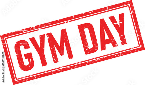 Grunge Red Gym Day Rubber Stamp Impression on Isolated White Background