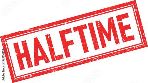Halftime Distressed Red Ink Rubber Stamp Impression, Rectangular Shape on White