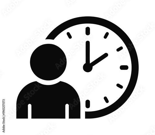 Time management icon with person and clock symbols | minimalist black linear vector illustration for productivity and work schedule tracking
