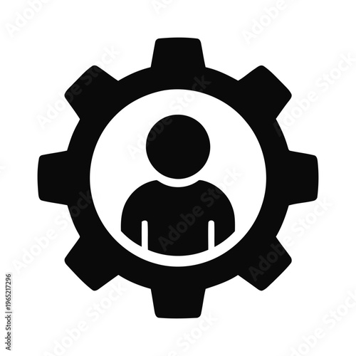 Bild auf Leinwand User management icon with person inside gear symbol | minimalist black linear ve