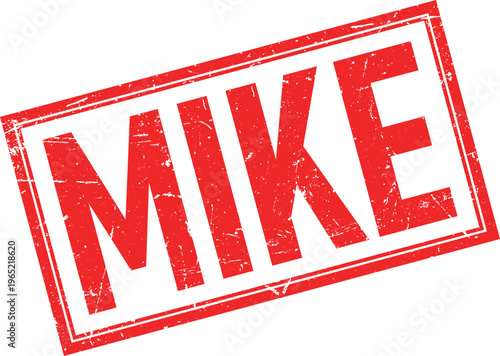 MIKE Text in Red Distressed Square Rubber Stamp Impression on Transparent Background
