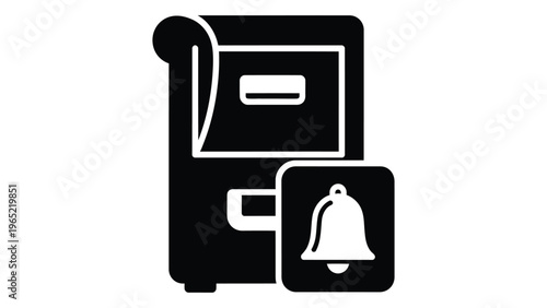 Black and white icon of a vending machine with a bell
